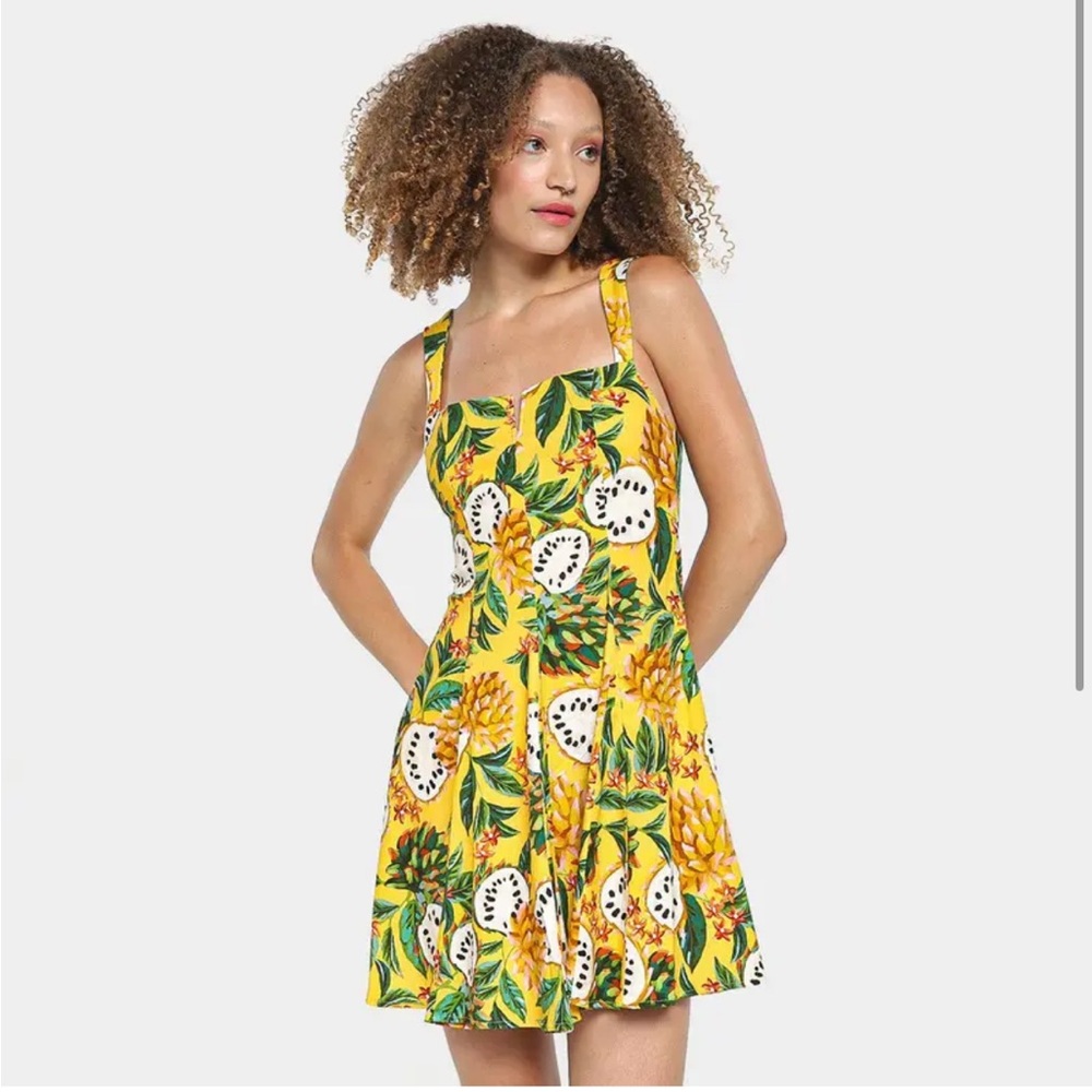 Iconic Farm Rio Vestido Curto Biriba Yellow Soursop Guanbana